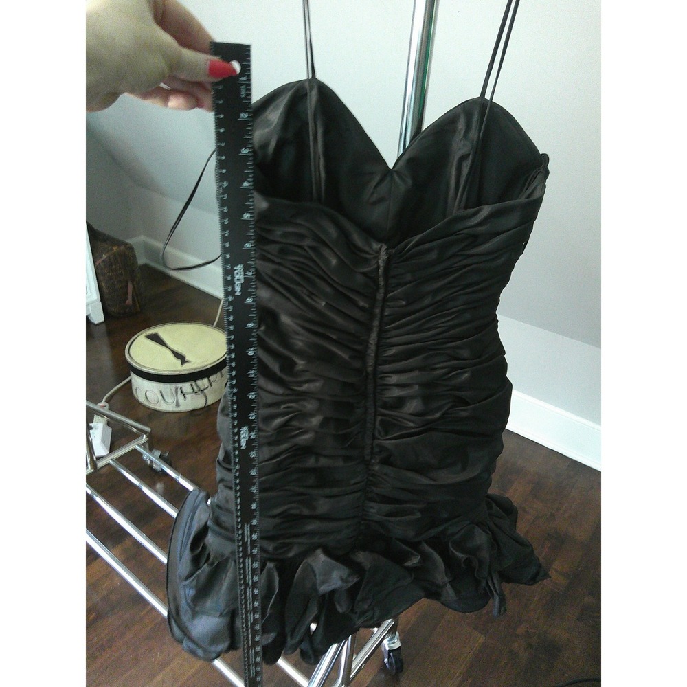 Chris Kole Cocktail Dress Womens Small Black Excellent Vintage Ruched Bubble Hem - Picture 5 of 14
